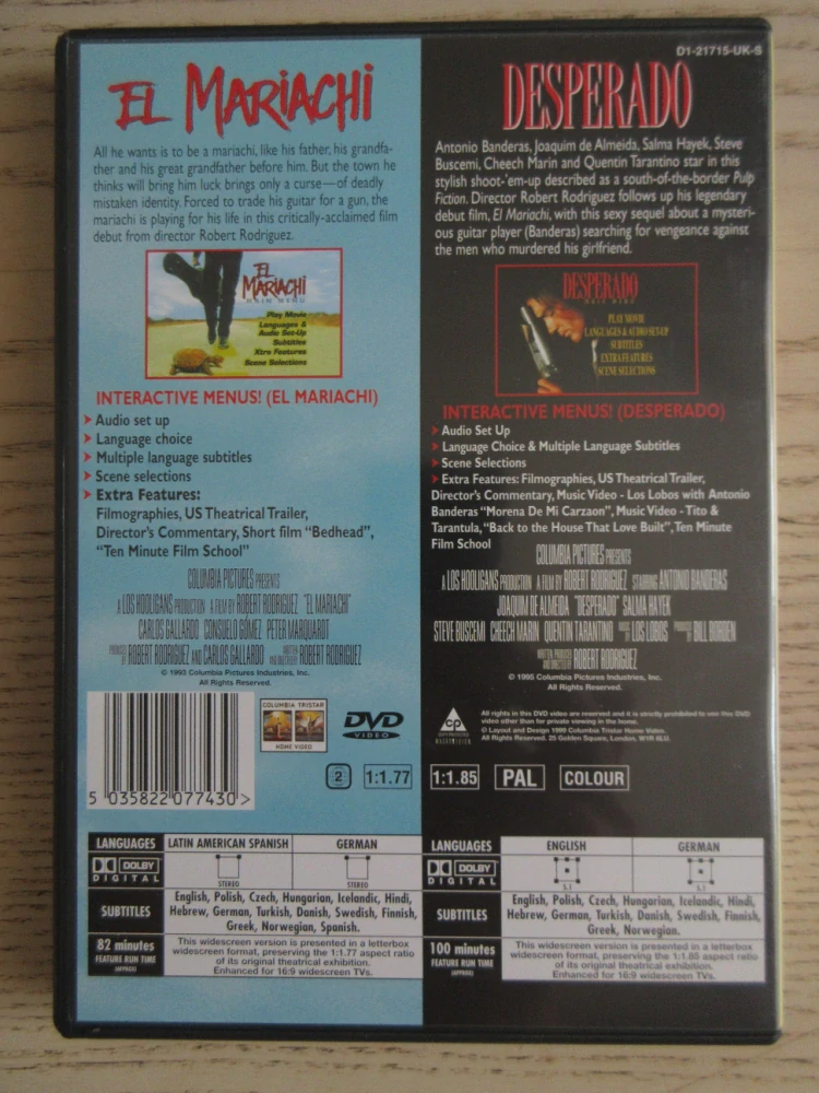 EL MARIACHI, C. GALLARDO, C. GÓMEZ, DESPERADO, A. BANDERAS, S. HAYEK, 2X DVD FILM