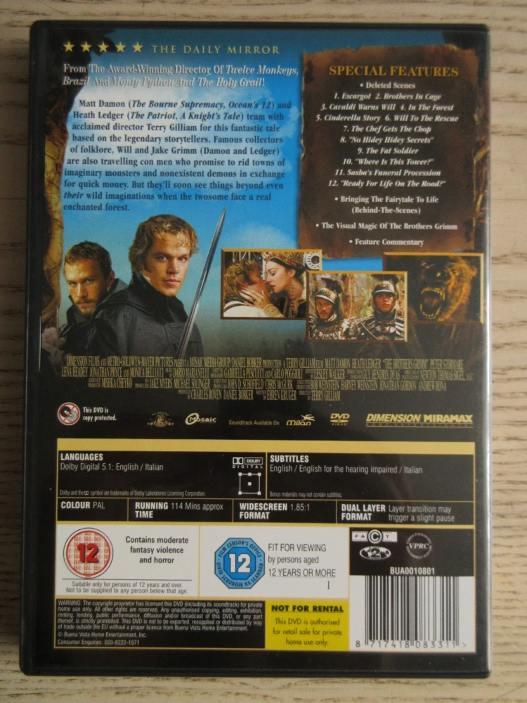 KLETBA BRATŘÍ GRIMMŮ, DAMON, LEDGER, GB OBAL, ČESKÉ DVD FILM