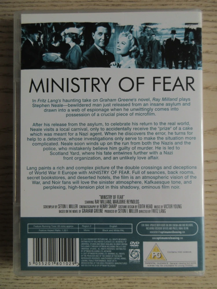 MINISTERSTVO STRACHU, MILLAND, GB OBAL, ČESKÉ DVD FILM