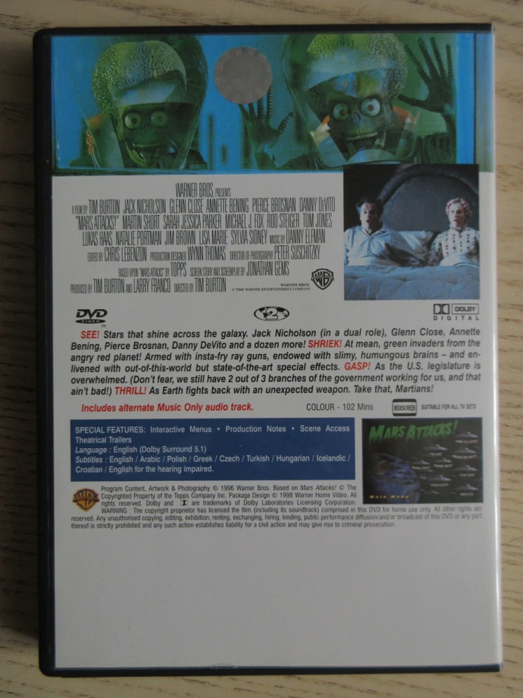 MARS ÚTOČÍ, NICHOLSON, BROSNAN, CLOSE, GB OBAL, ČESKÉ TITULKY, DVD FILM