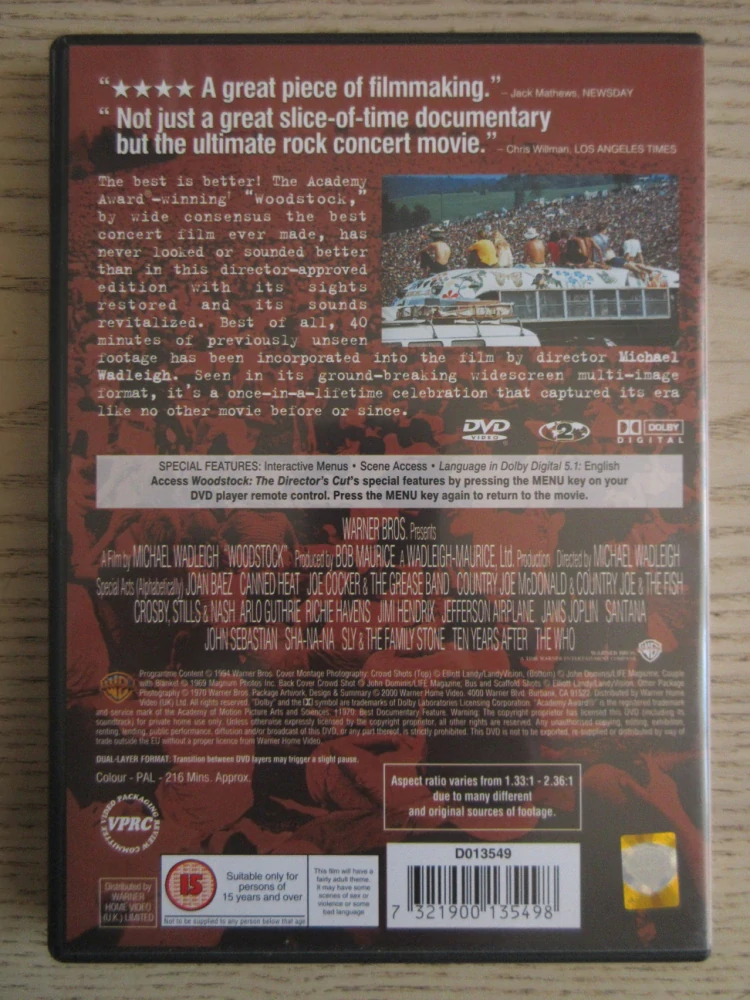 WOOD STOCK, 3 DAYS PEACE AND MUSIC,  , DVD HUDBA