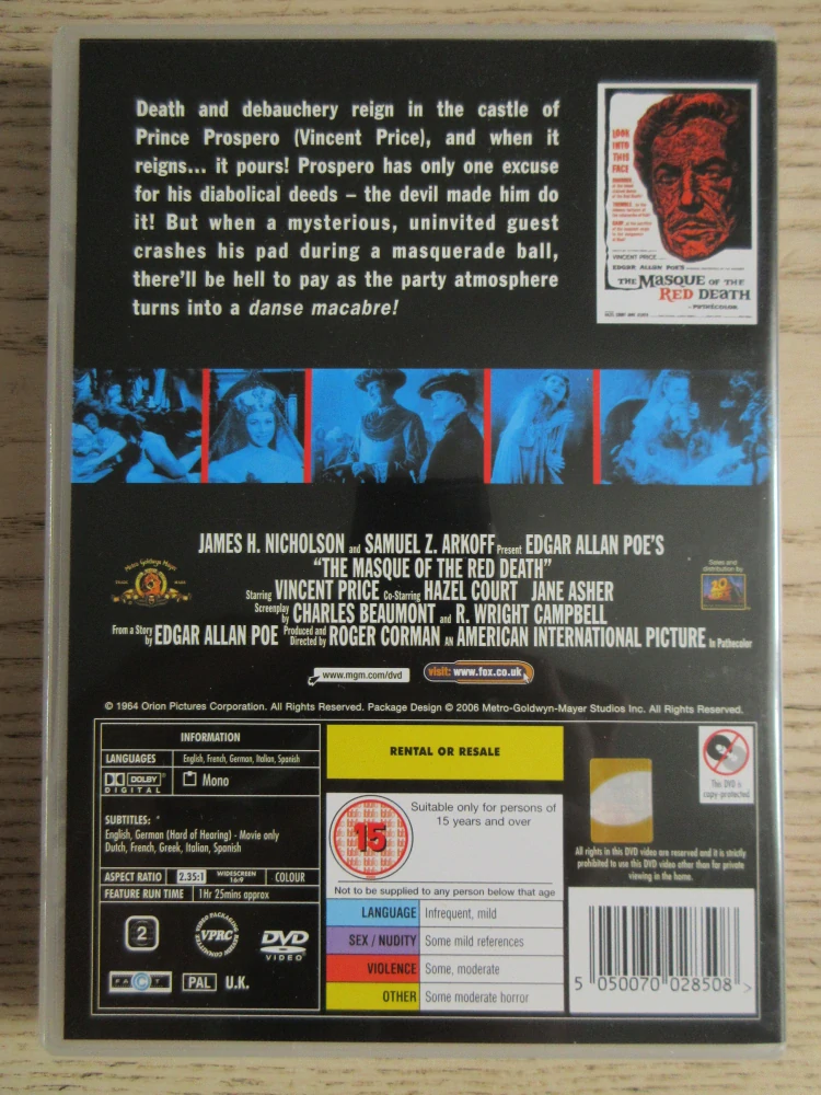 MASKA RUDÉ SMRTI, V.PRICE, GB OBAL, ČESKÁ VERZE, DVD FILM