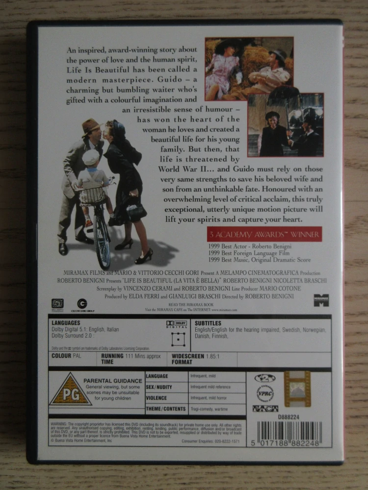 ŽIVOT JE KRÁSNÝ, GB OBAL, ČESKÁ VERZE, DVD FILM