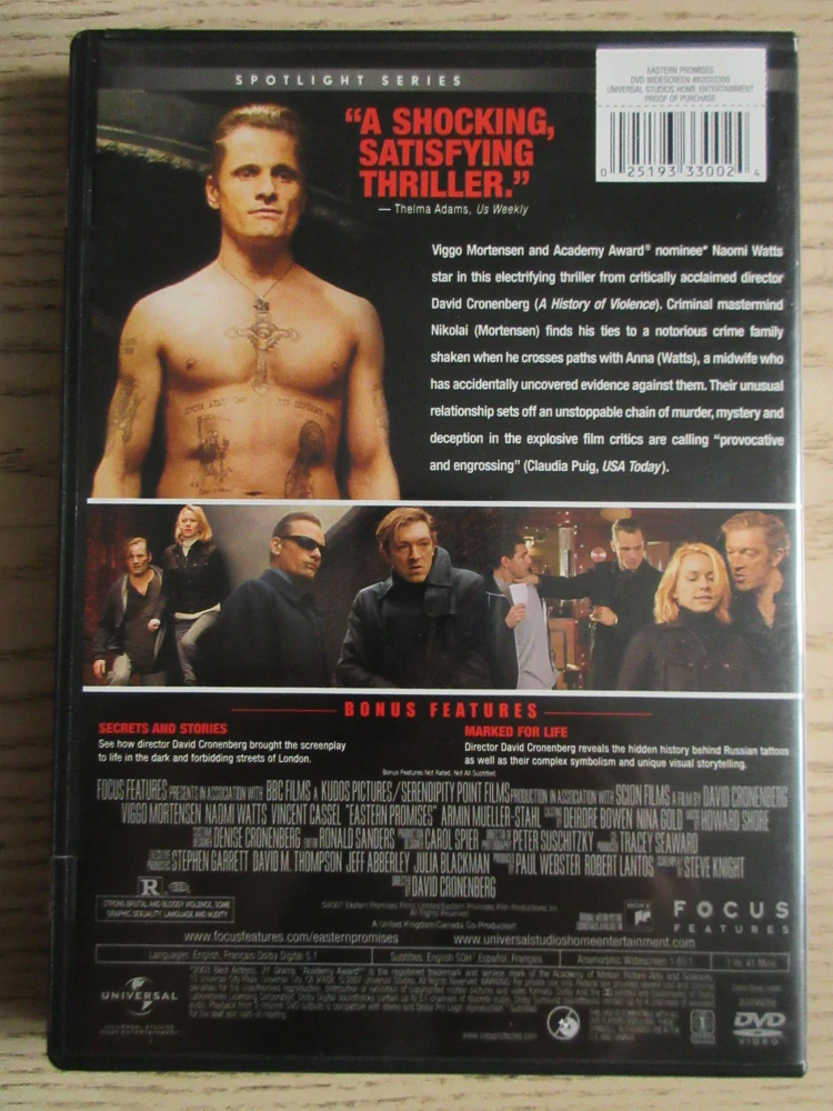 VÝCHODNÍ PŘÍSLIBY, V. MORTENSEN, V.CASSEL, GB OBAL, ČESKÁ VERZE, DVD FILM