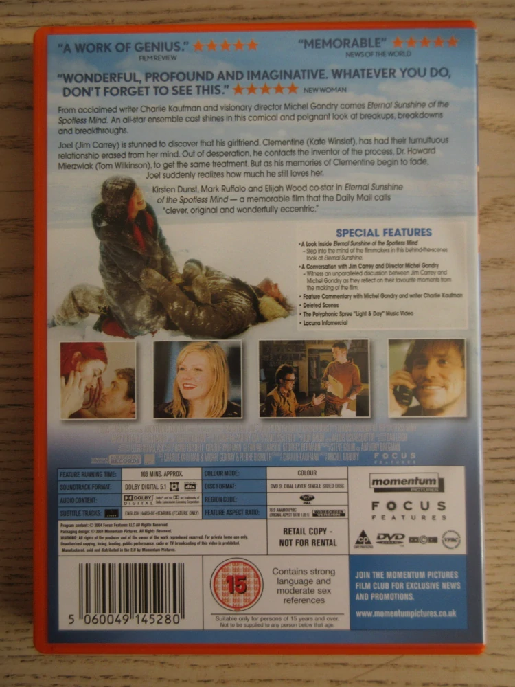 VĚČNÝ SVIT NEPOSKVRNĚNÉ MYSLI, J.CARREY, GB.OBAL, ČESKÁ VERZE, DVD FILM