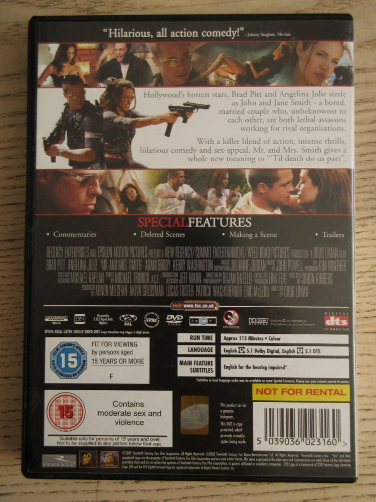 MR. A MRS. SMITH, B.PITT, GB.OBAL, ČESKÁ VERZE, DVD FILM