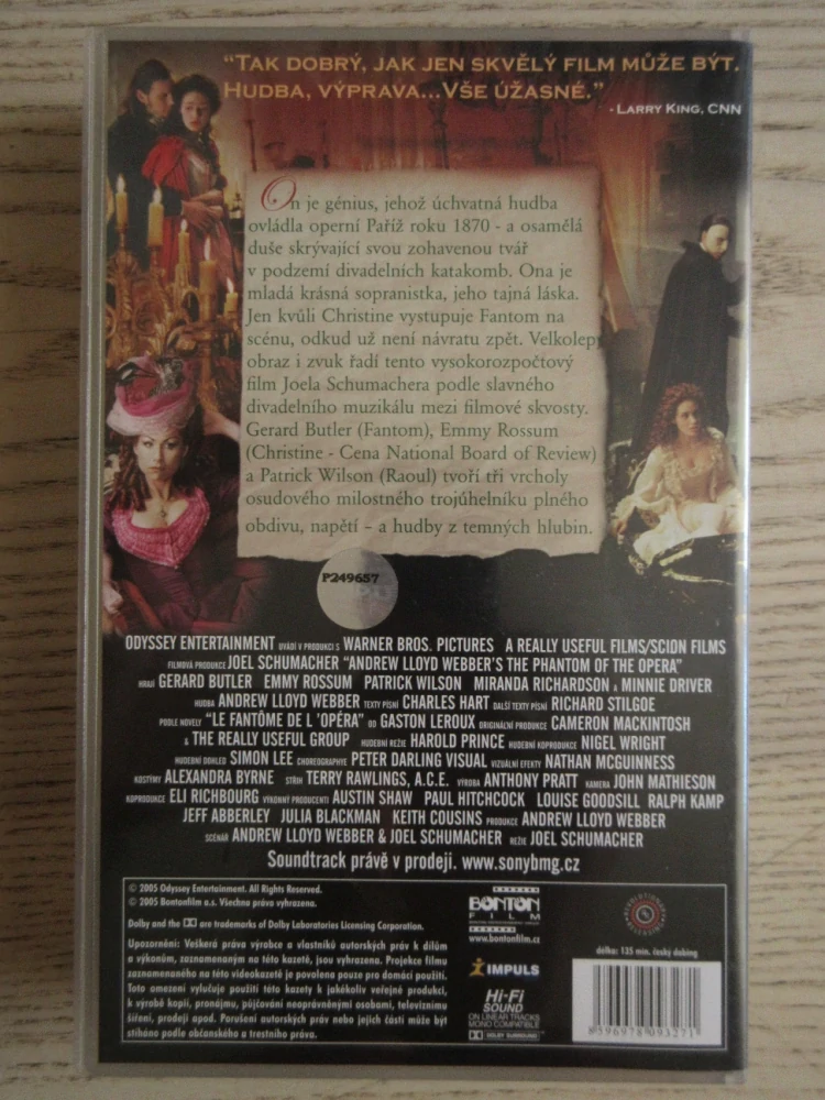 FANTOM OPERY, G. BUTLER, M. RICHARDSON, VHS VIDEOKAZETA