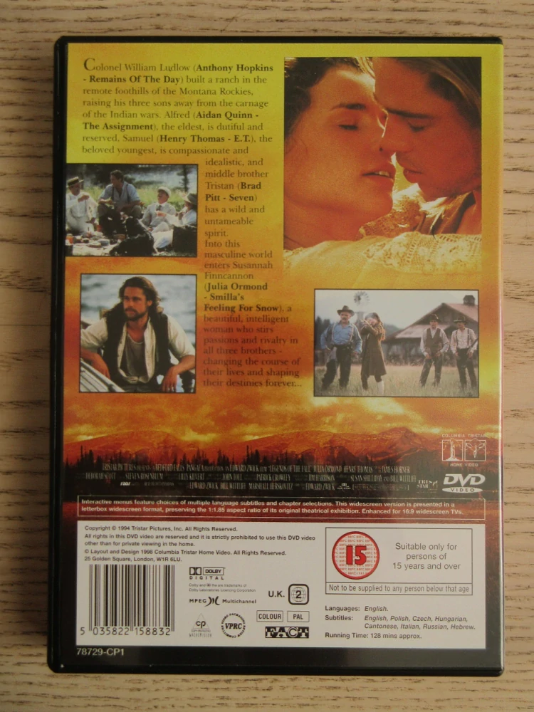 LEGENDA O VÁŠNI, B.PITT, A.HOPKINS, ČESKÉ TITULKY, DVD FILM