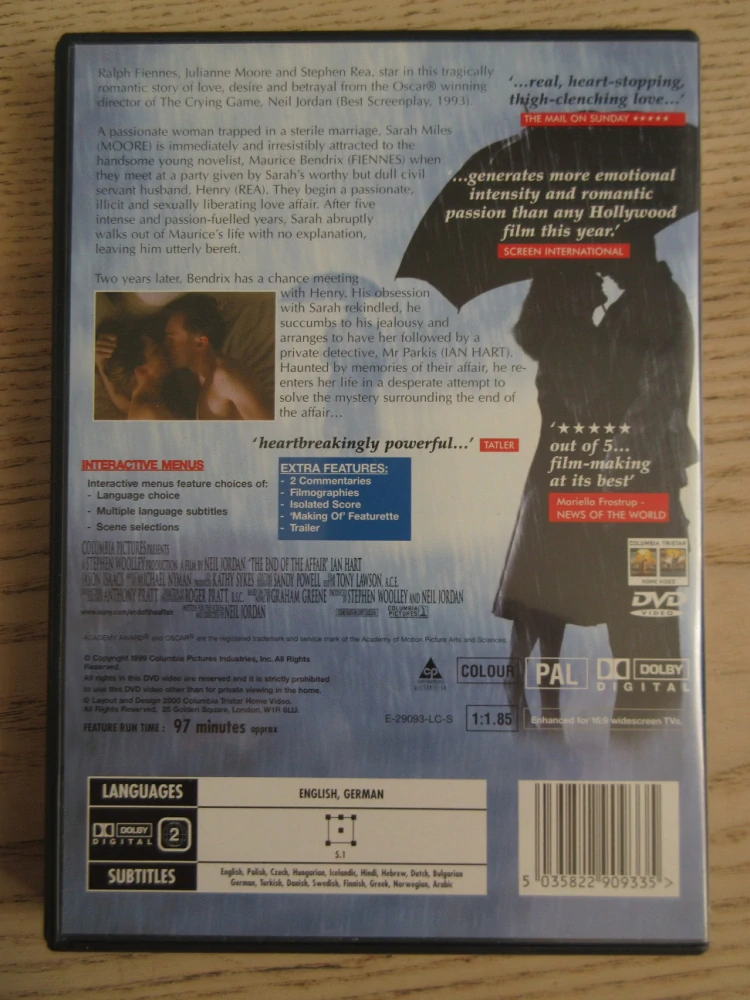 HRANICE LÁSKY, R.FIENNES, ČESKÉ TITULKY, DVD FILM PLUS BOOK