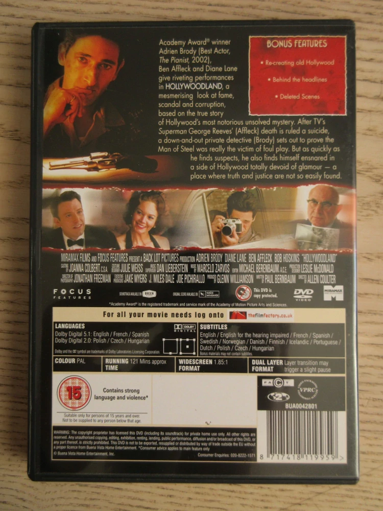HOLYWOODLAND, B.AFFLECK, A.BRODY, GB OBAL, ČESKÉ TITULKY, DVD FILM