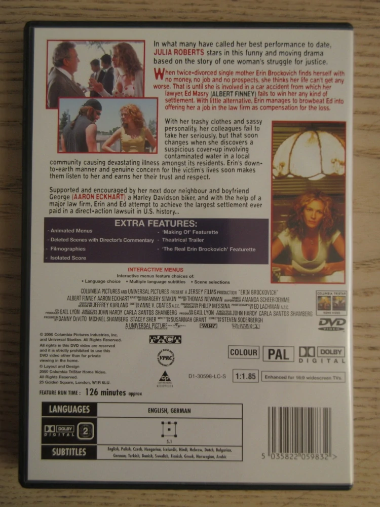 ERIN BROCKOVICH, J.ROBERTS, GB OBAL, ČESKÉ TITULKY, DVD FILM