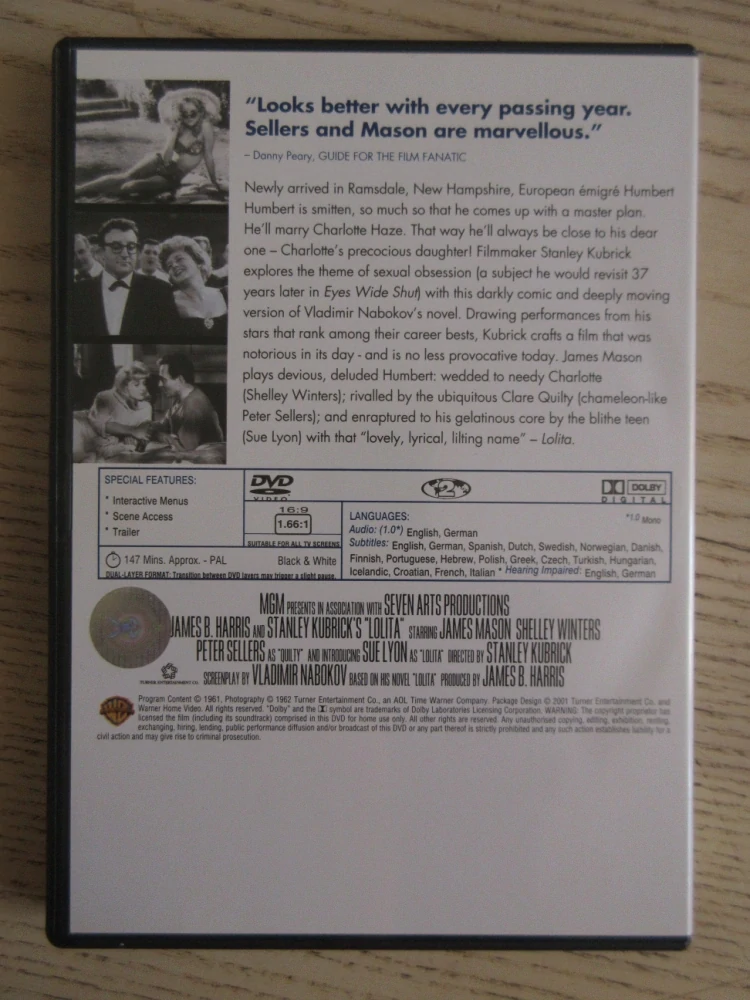 LOLITA, J.MASON, P.SELLERS, S.LYON, GB OBAL, ČESKÉ TITULKY, DVD FILM