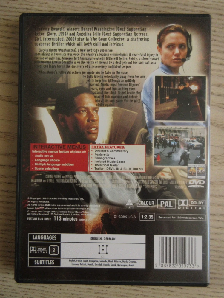 SBĚRATEL KOSTÍ, D.WASHINGTON, A.JOLIE, GB OBAL, ČESKÉ TIT. DVD FILM