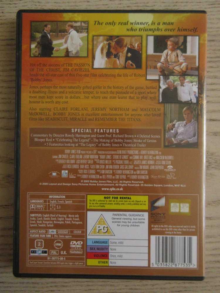 BOBBY JONES, ODPAL GÉNIA, J.CAVIZEL, GB OBAL, ČESKÉ TIT. DVD FILM
