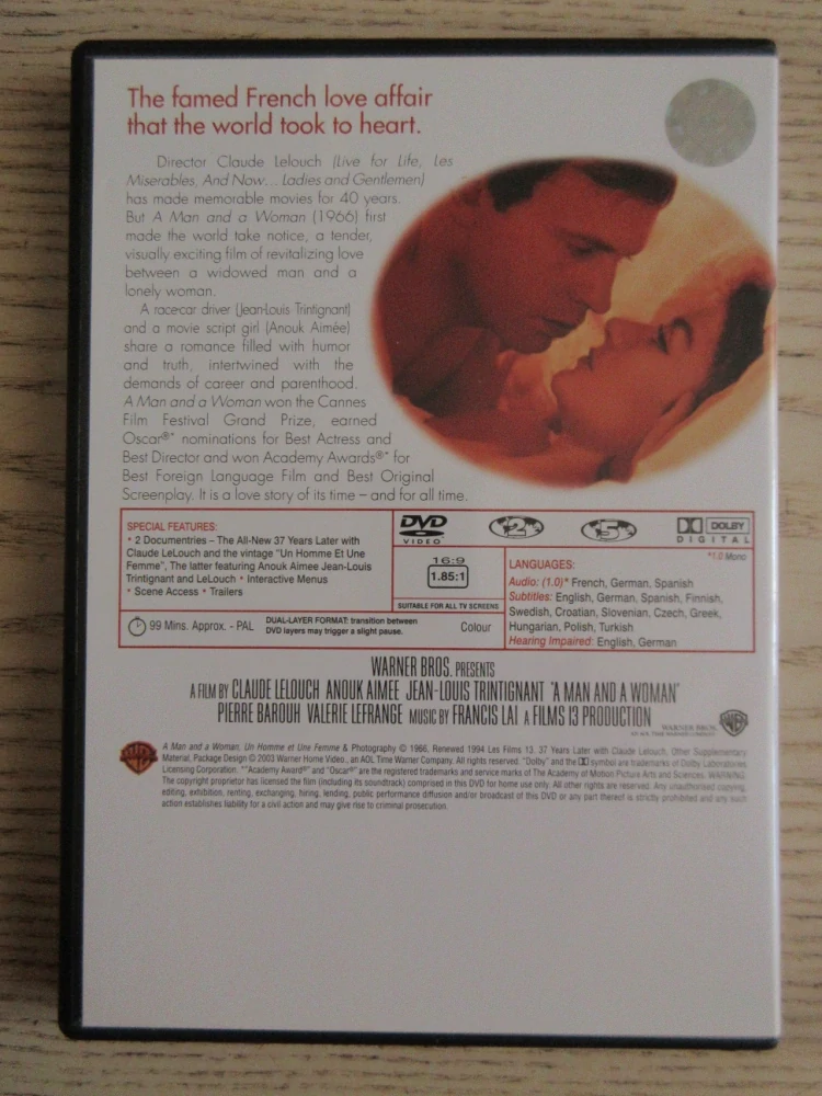 MUŽ A ŽENA, J.L.TRINTIGNANT, GB OBAL, ČESKÉ TITULKY, DVD FILM