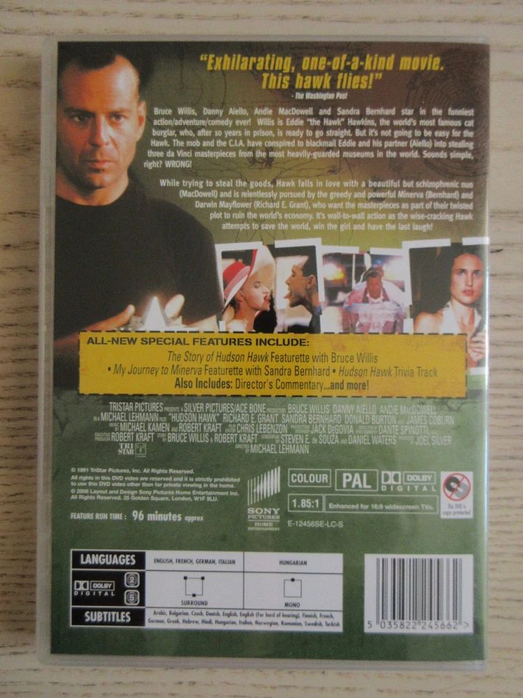HUDSON HAWK, B.WILLIS, J.COBURN, GB OBAL, ČESKÉ TITULKY, DVD FILM