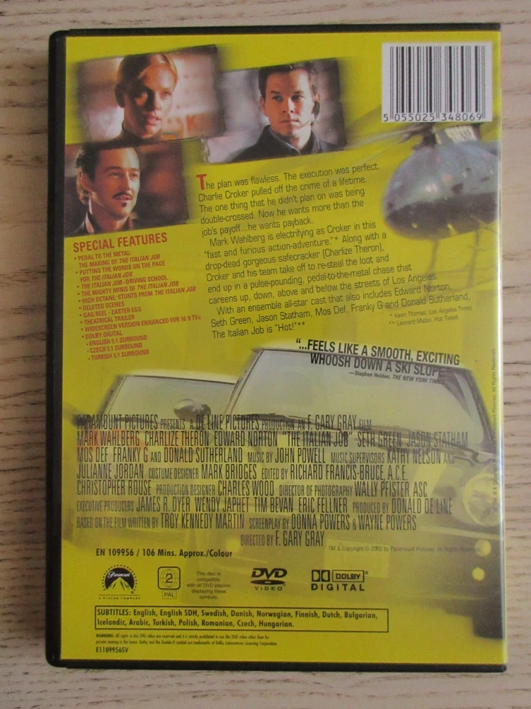 PRÁCIČKA V ITÁLII, M.WAHLBERG, C.THERON, E.NORTON, GB OBAL, ČESKÉ TITULKY, DVD FILM