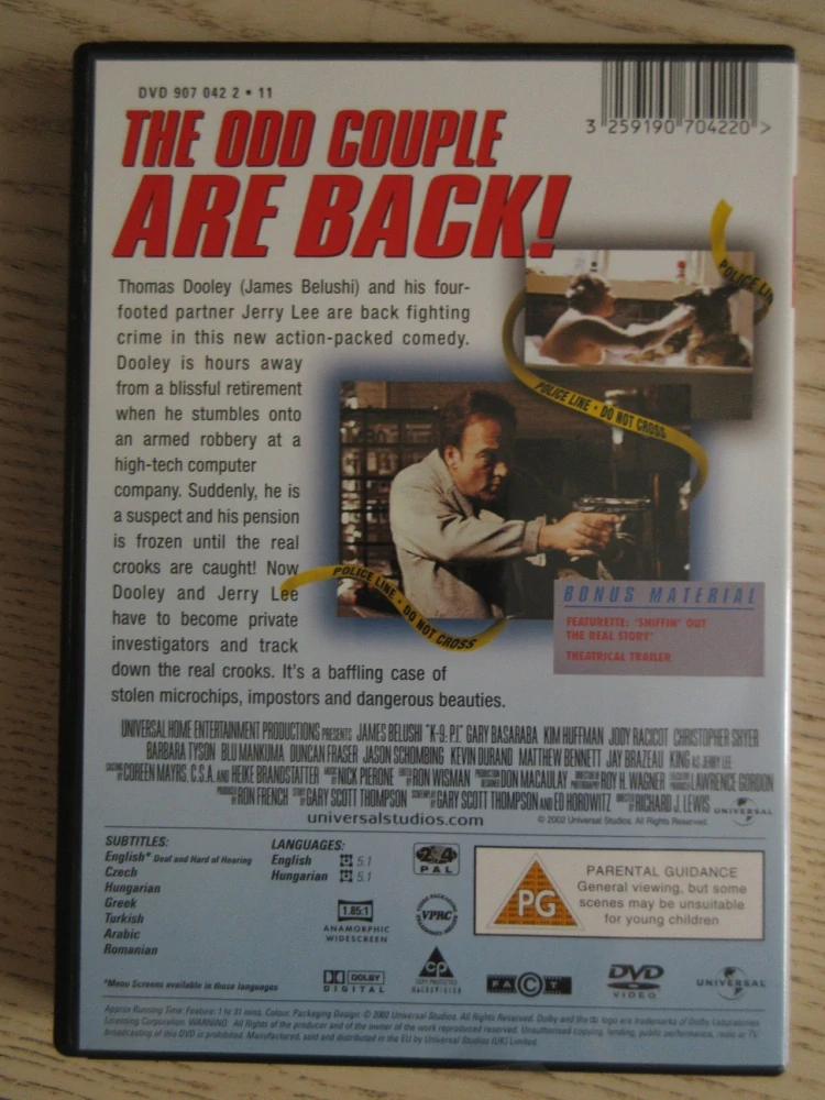 K-9: P.I. PŘÍTEL SE STUDENÝM ČUMÁKEM, J.BELUSHI, GB OBAL, ČESKÉ TITULKY, DVD FILM