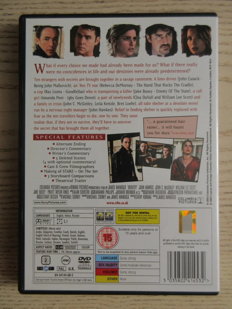 IDENTITA, J.CUSACK, R.LIOTTA, GB OBAL, ČESKÉ TITULKY, DVD FILM