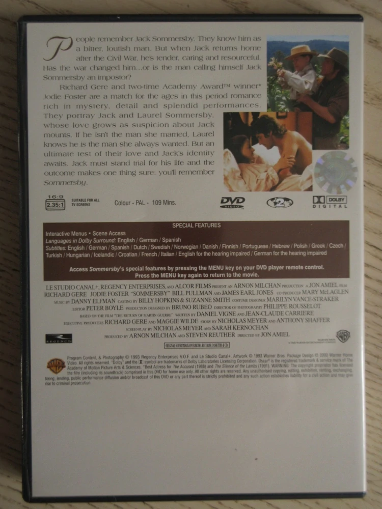 NÁVRAT SOMMERSBYHO, R.GERE, J.FOSTER, GB OBAL, ČESKÉ TIT. DVD FILM