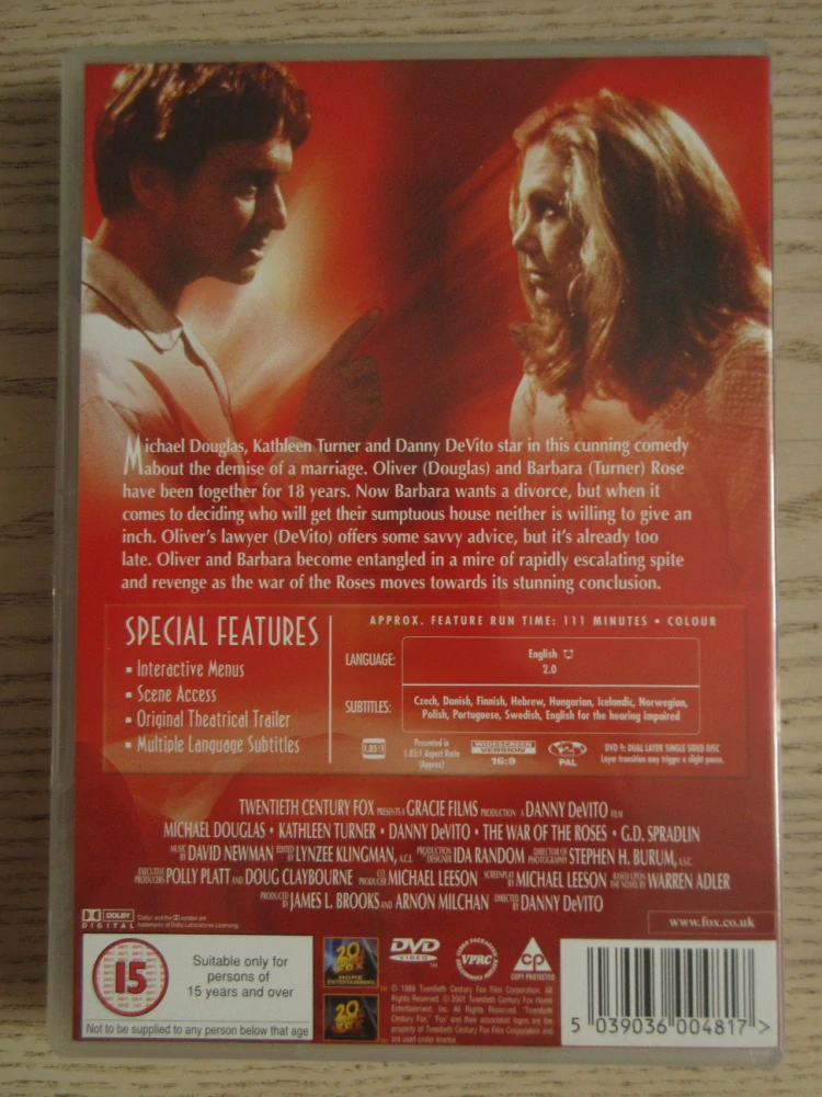 VÁLKA ROSEOVÍCH, M.DOUGLAS, K.TURNER, GB OBAL, ČESKÉ TIT. DVD FILM