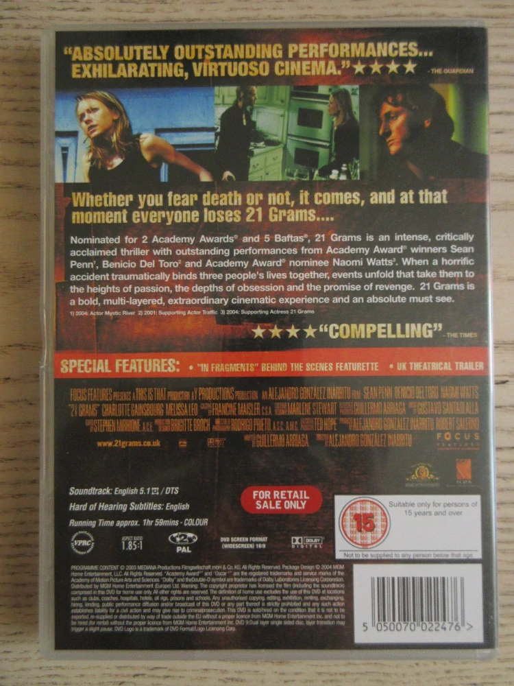 21 GRAMŮ, S.PENN, N.WATTS, GB OBAL, ČESKÉ DVD FILM
