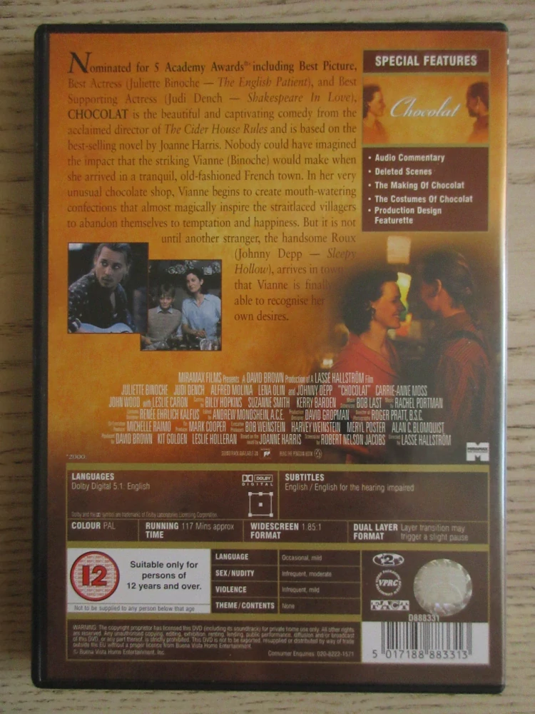 ČOKOLÁDA, J.DEPP, GB OBAL, ČESKÉ DVD FILM