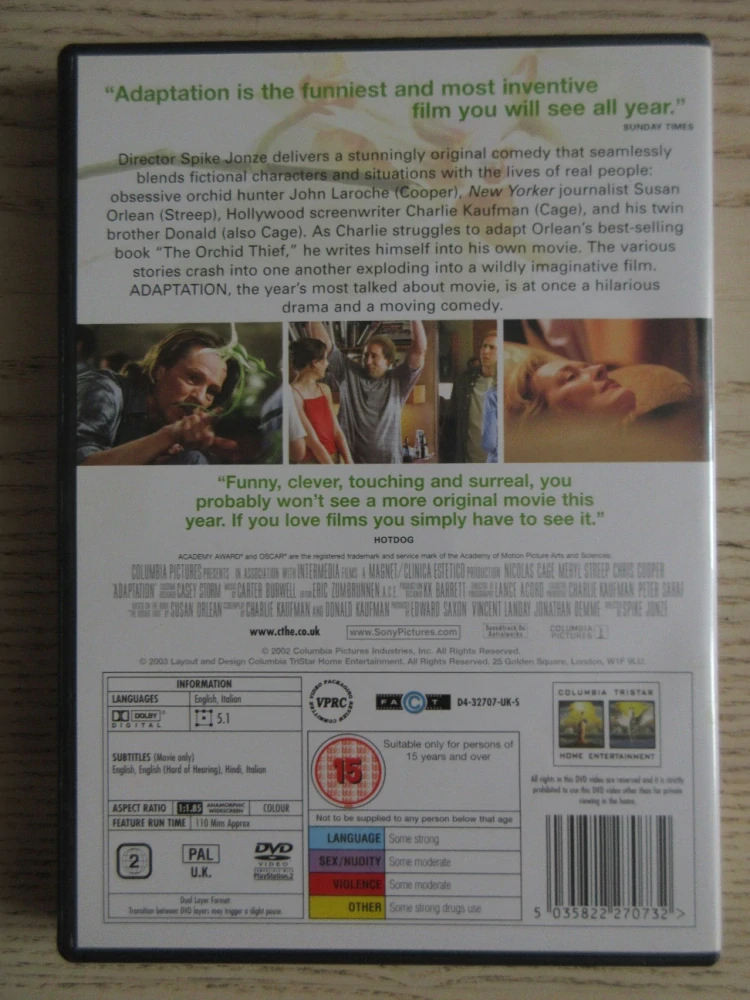 ADAPTACE, M.STREEP, N.CAGE, GB OBAL, ČESKÉ DVD FILM
