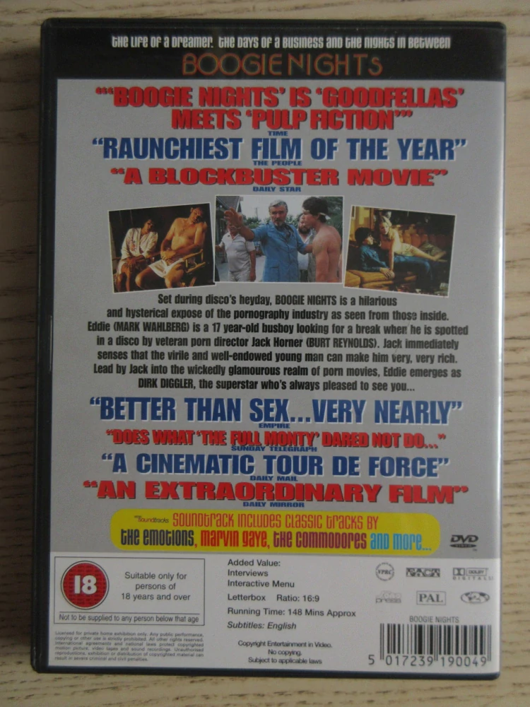 HŘÍŠNÉ NOCI, M.WAHLBERG, B.REYNOLDS, GB OBAL, ČESKÉ DVD FILM
