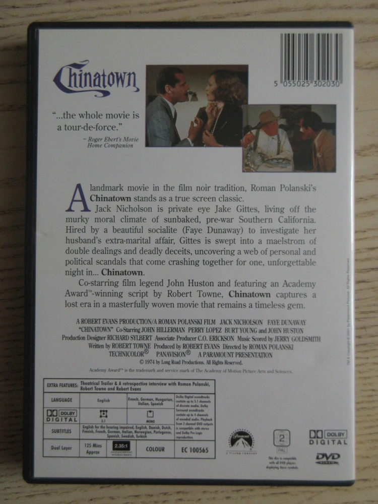 ČÍNSKÁ ČTVRT, J.NICHOLSON, GB OBAL, ČESKÉ DVD FILM