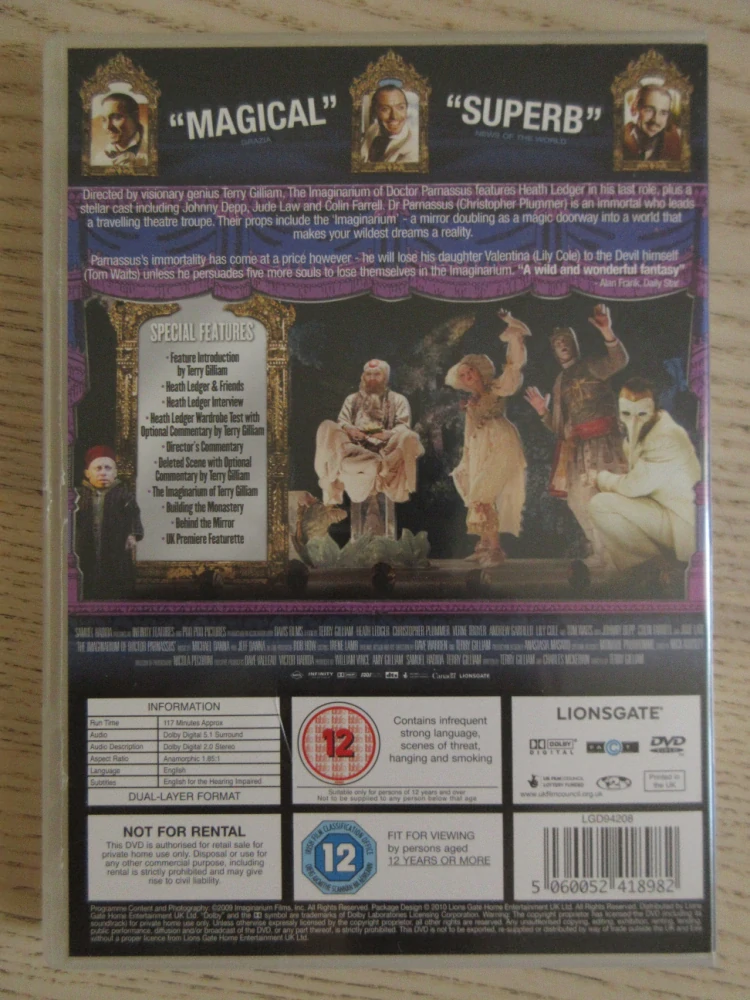 IMAGINÁRIUM DR.PARNASE, H.LEDGER, J.DEPP, GB OBAL, ČESKÉ DVD FILM