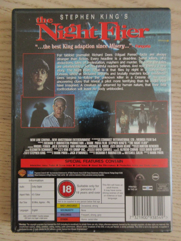 NOČNÍ LETEC, S.KING, GB OBAL, ČESKÉ DVD FILM