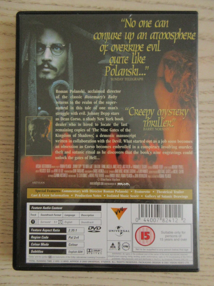 DEVÁTÁ BRÁNA, J.DEPP, GB OBAL, ČESKÁ VERZE, DVD FILM