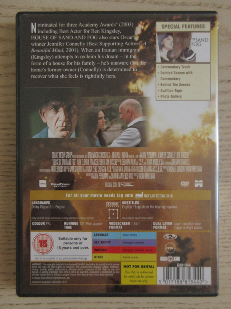DŮM Z PÍSKU A MLHY, B.KINGSLEY, J.CONNELLY, GB OBAL, ČESKÁ VERZE, DVD FILM