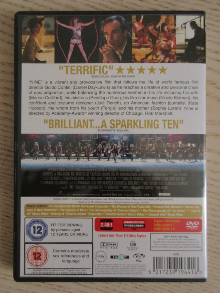 NINE, P.CRUZ, S.LOREN, GB OBAL, ČESKÁ VERZE, DVD FILM