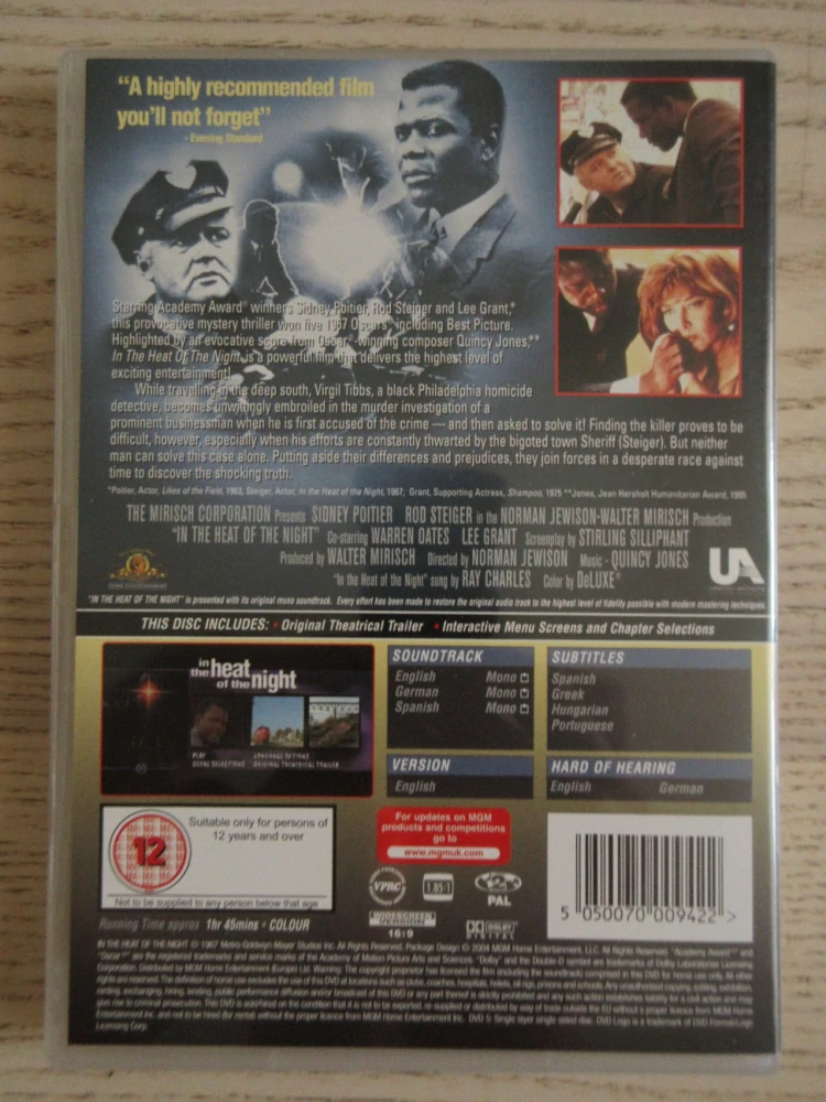 V ŽÁRU NOCI, S.POITIER, R.STEIGER, GB OBAL, ČESKÁ VERZE, DVD FILM