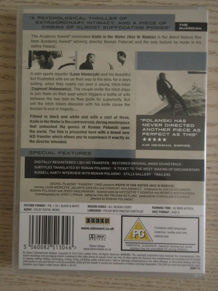 NŮŽ VE VODĚ, POLANSKI, GB OBAL, ČESKÁ VERZE, DVD FILM