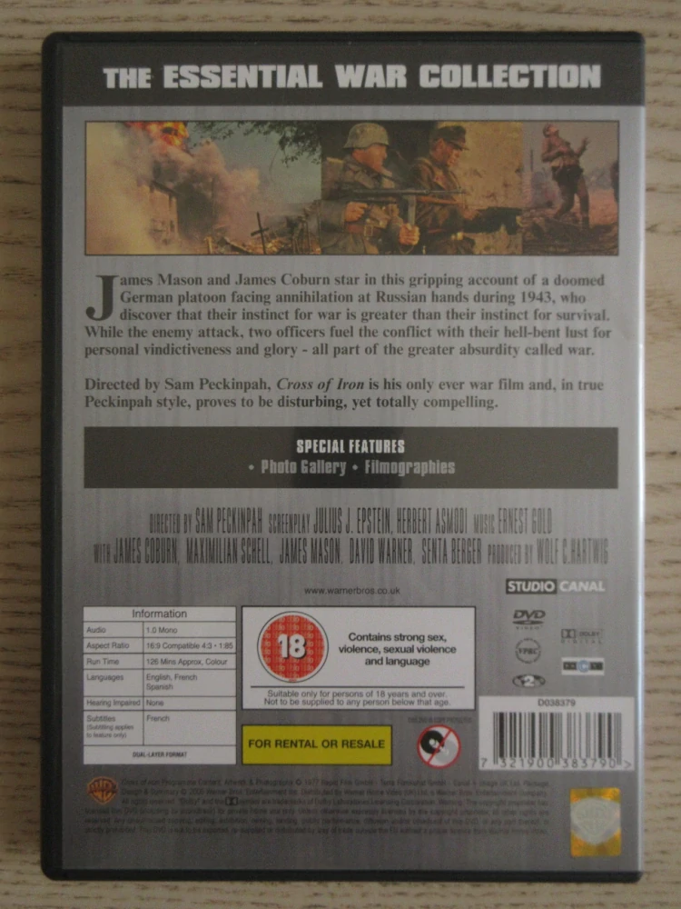 ŽELEZNÝ KŘÍŽ, J.COBURN, S.PECKINPAH, GB OBAL, ČESKÉ DVD FILM