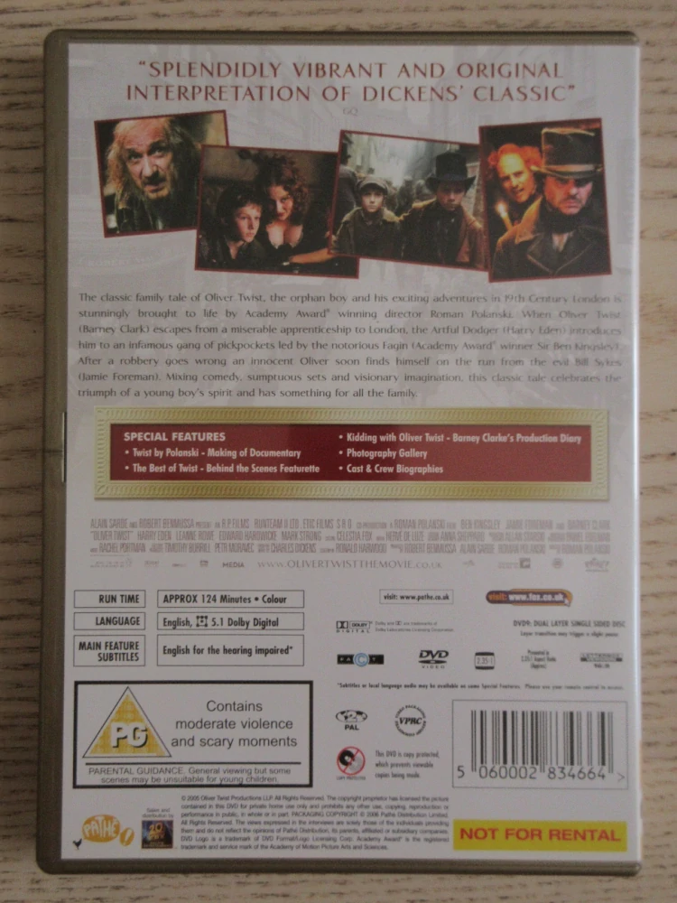 OLIVER TWIST, B.KINGSLEY, M.STRONG, GB OBAL, ČESKÉ DVD FILM