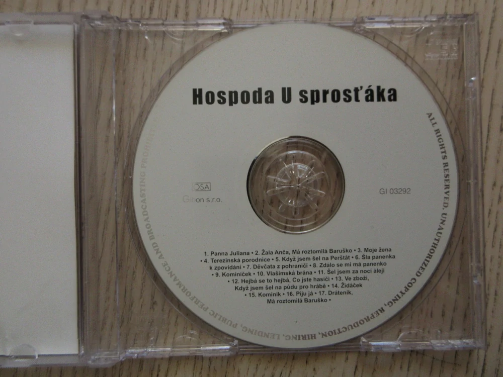 HOSPODA U SPROSŤÁKA, LECHTIVÉ HOSPODSKÉ PÍSNIČKY PRO POBAVENÍ, CD HUDBA