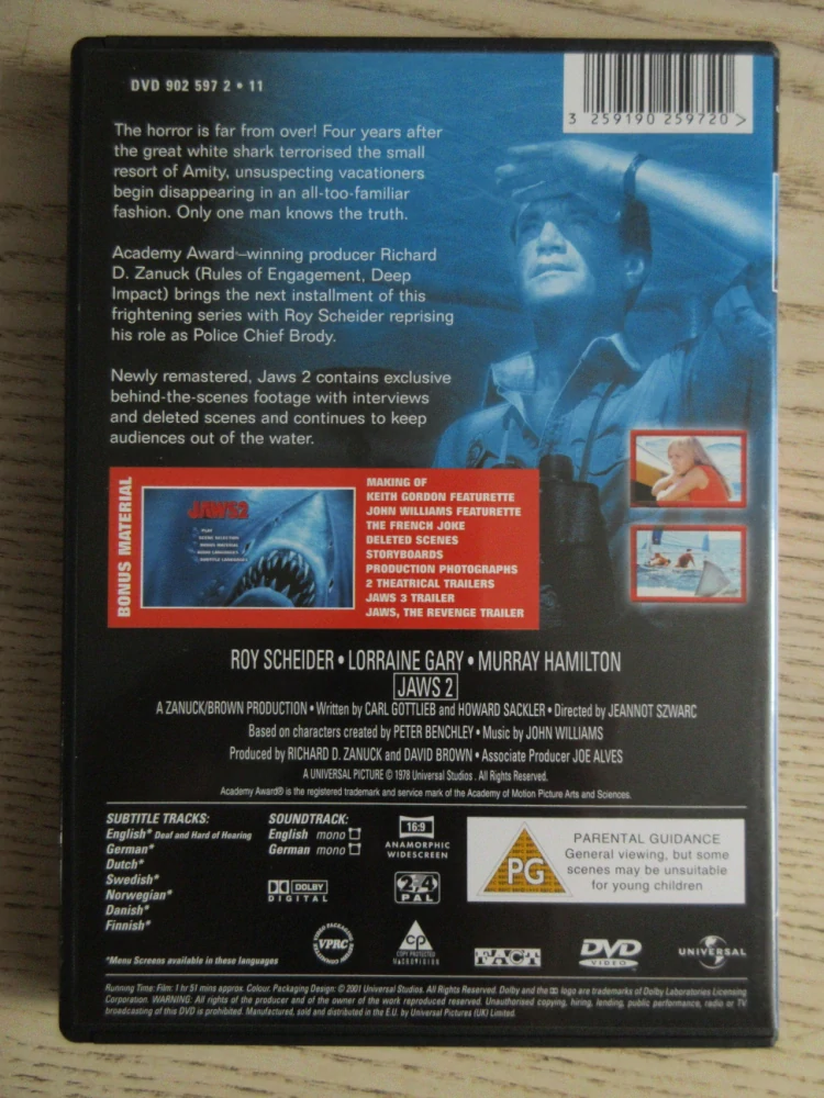 ČELISTI 2, R. SCHEIDER, L. GARY, GB OBAL, ČESKÉ DVD FILM