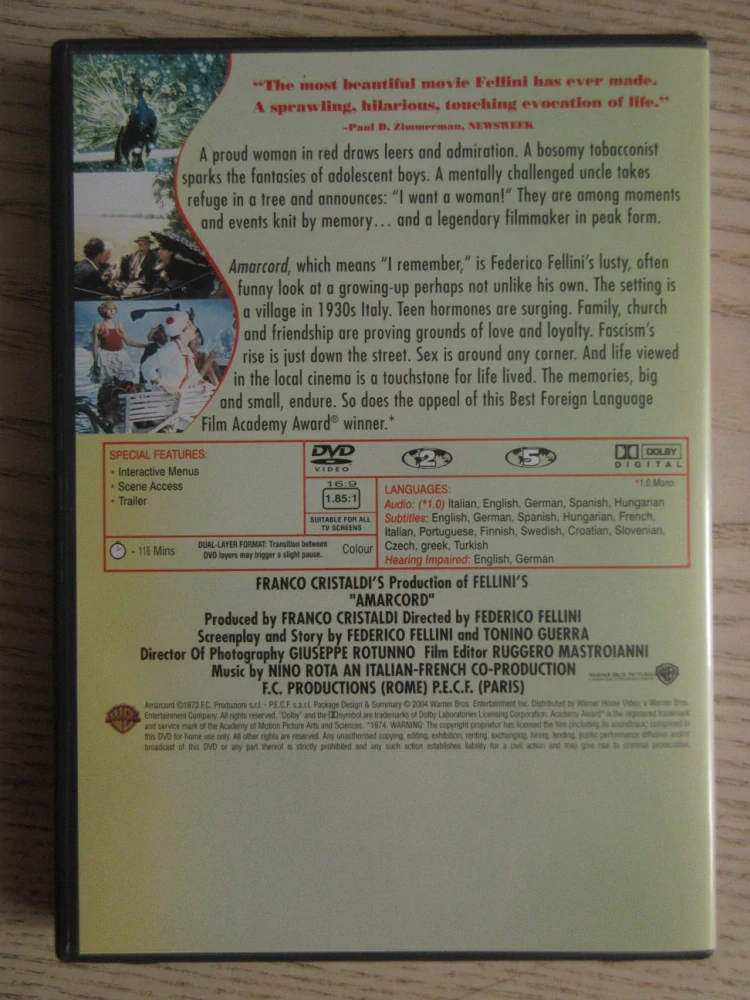 AMARCORD, FELLINI, GB OBAL, ČESKÁ VERZE, DVD FILM