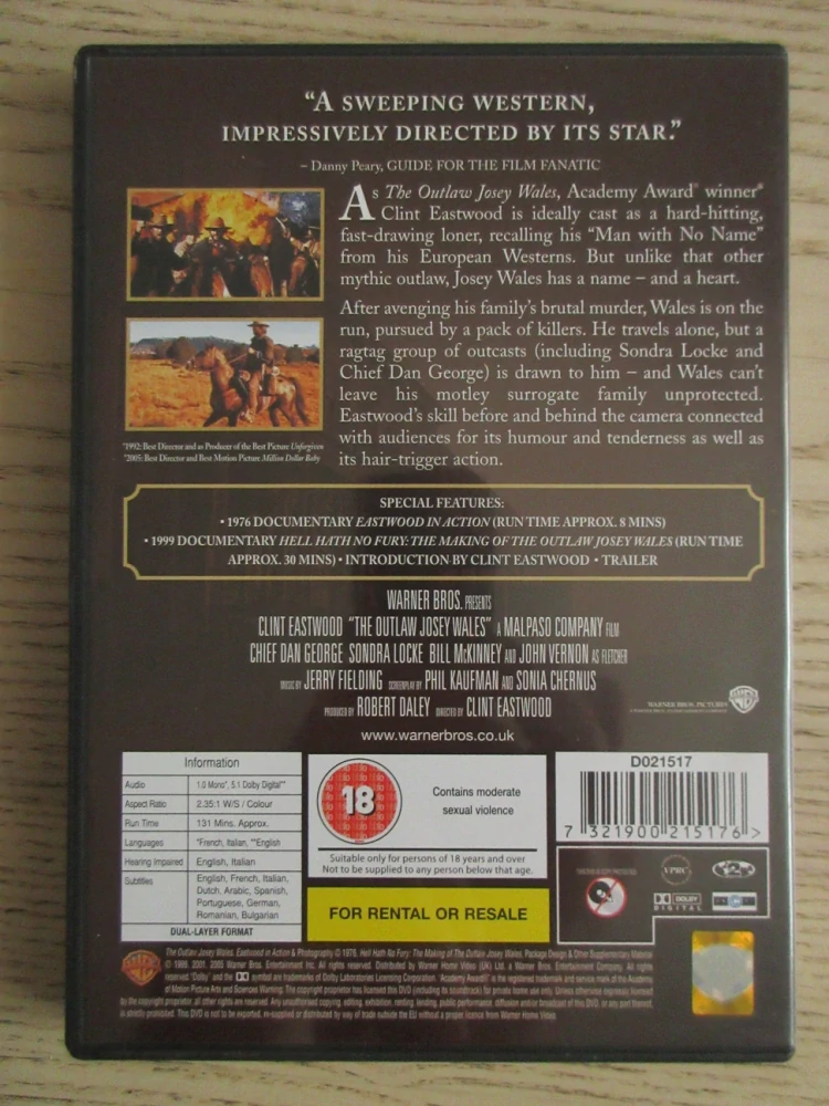 THE OUTLAW JOSEY WALES, C. EASTWOOD, GB OBAL, DVD FILM