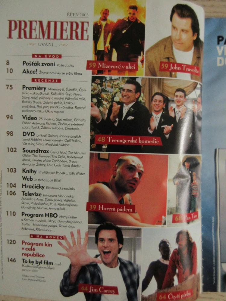 FILMOVÝ ČASOPIS PREMIERE, KILL BILL, Q. TARANTINO, U. THURMAN, J. CARREY, J. TRAVOLTA, 10/2003