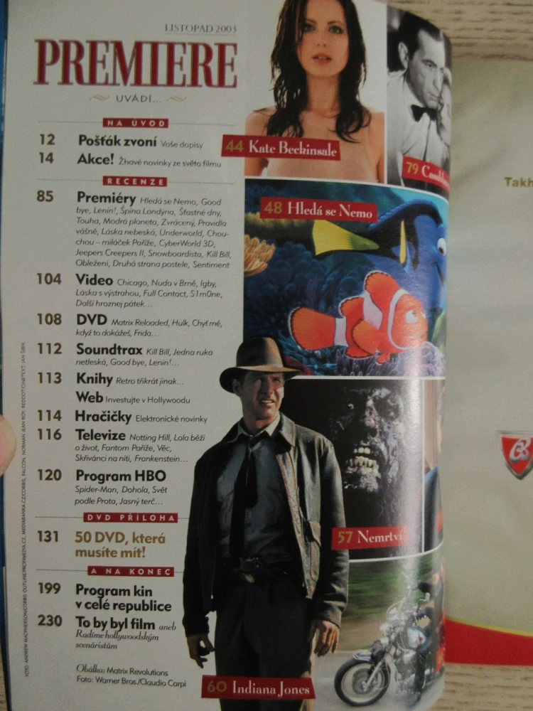 FILMOVÝ ČASOPIS PREMIERE, MATRIX, K. REEVES, H. GRANT, LISTOPAD/2003