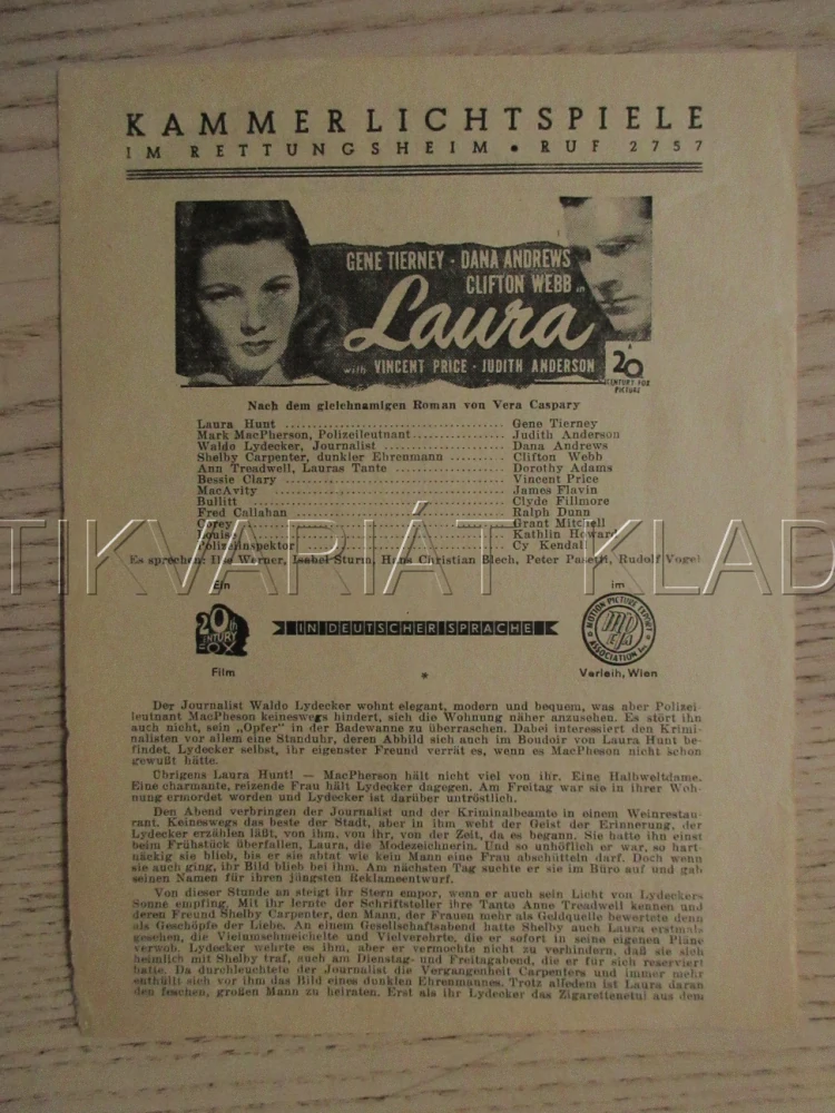 LAURA, G. TIERNEY, D. ANDREWS, V. PRICE, FILM USA, FILM KURIER VBŠ Č. 251