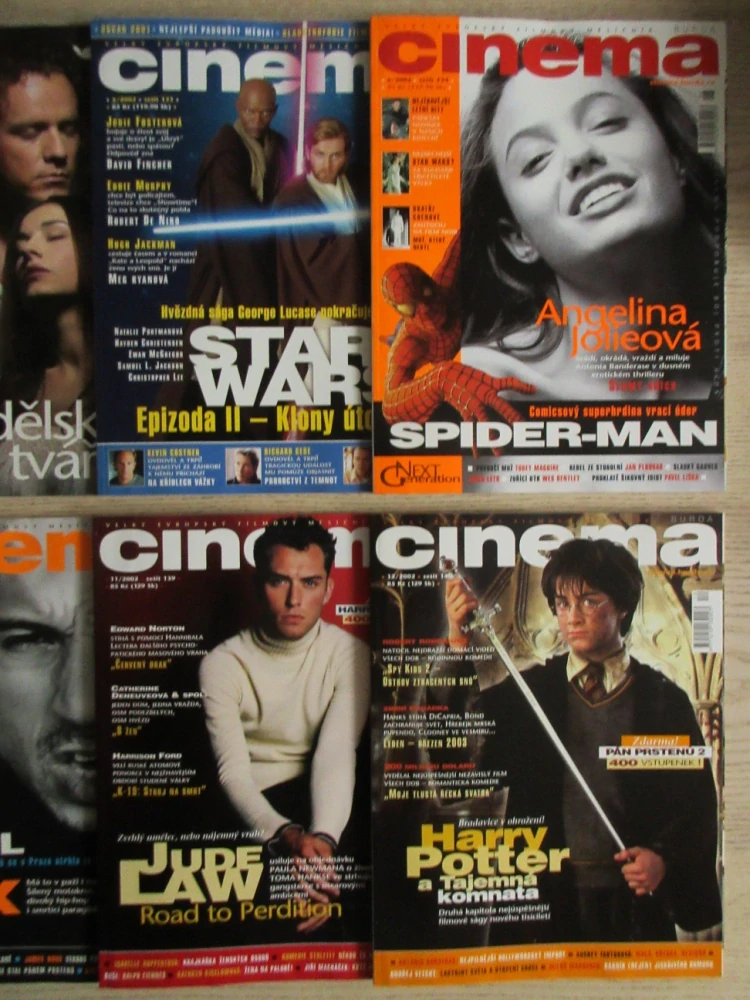 FILMOVÝ ČASOPIS CINEMA, Č. 1-12/2002, PÁN PRSTENŮ, R. CROWE, G. CLOONEY, J. CUSACK, J. FOSTER, K. COSTNER, A. JOLIE, W. SMITH, T. L. JONES, I. CHÝLKOVÁ, T. CRUISE, V. DIESEL, E. NORTON, R. RODRIGUEZ, **an