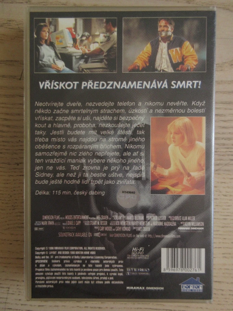 VŘÍSKOT, D. ARQUETTE, N. CAMPBELL, C. COX, VHS VIDEOKAZETA