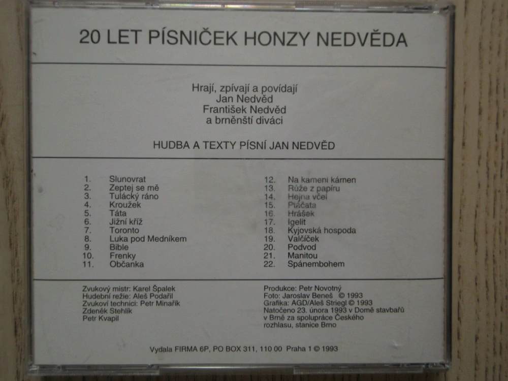 20 LET PÍSNIČEK HONZY NEDVĚDA, CD HUDBA