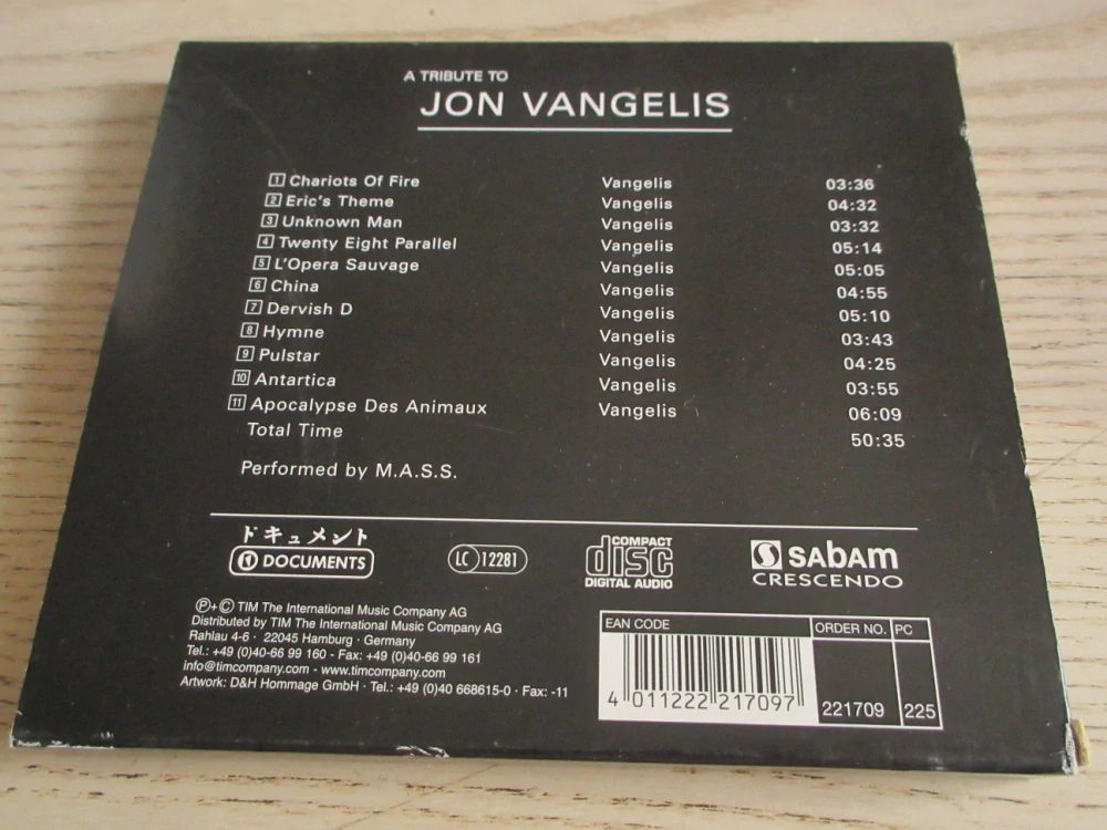 A TRIBUTE TO VANGELIS, CD HUDBA